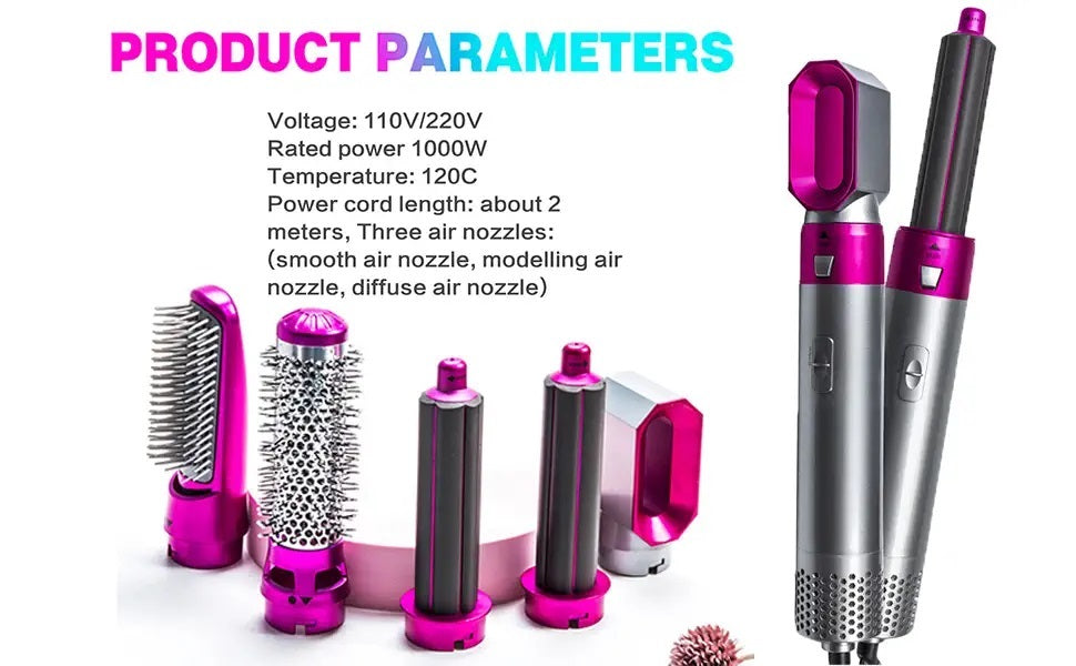 5 In 1 Hot Air Styler Hair Dryer Comb Multifunctional Styling Tool Fast Heating Crimper Wand Manual Curler In All Hair Type,Negative Ion Comb For Straightening, 1000 Watts