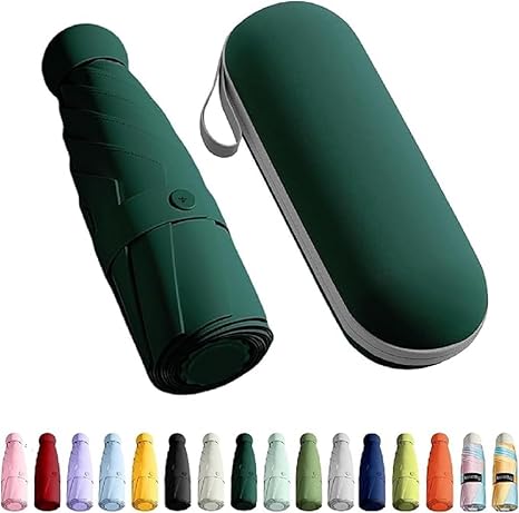 Mini Umbrella with Case for Men Women Compact Travelling Umbrella, Polyester UV Protection Summer Anti Slip Handle- Use in Rain & Summer Frame