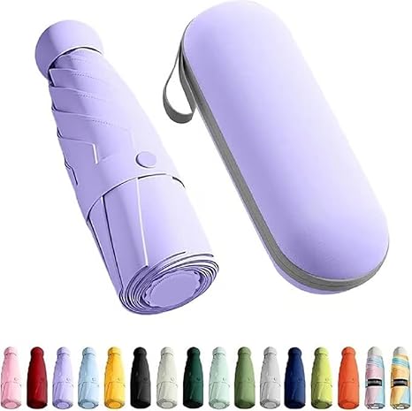 Mini Umbrella with Case for Men Women Compact Travelling Umbrella, Polyester UV Protection Summer Anti Slip Handle- Use in Rain & Summer Frame