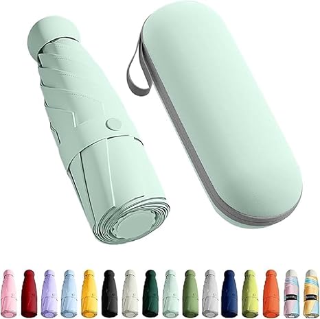 Mini Umbrella with Case for Men Women Compact Travelling Umbrella, Polyester UV Protection Summer Anti Slip Handle- Use in Rain & Summer Frame