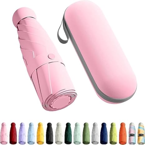 Mini Umbrella with Case for Men Women Compact Travelling Umbrella, Polyester UV Protection Summer Anti Slip Handle- Use in Rain & Summer Frame