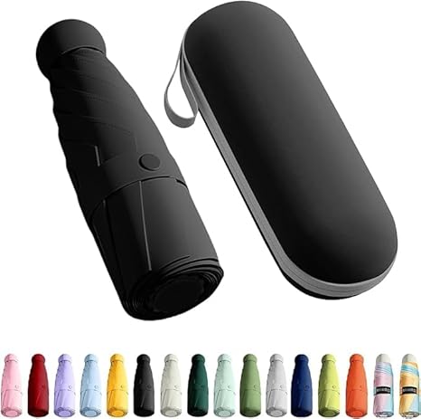 Mini Umbrella with Case for Men Women Compact Travelling Umbrella, Polyester UV Protection Summer Anti Slip Handle- Use in Rain & Summer Frame
