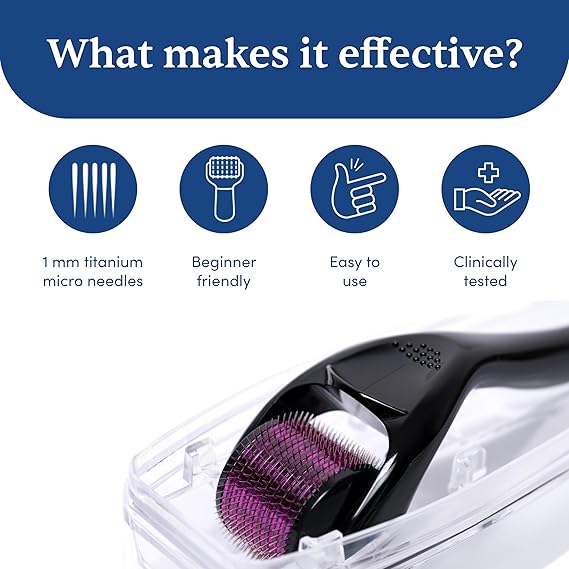 Microneedle 0.5 mm Derma Roller with Disinfectant | With 540 Titanium Alloy Needles | Promotes Beard & Hair Growth & Reduces Acne Scars | Safe & Effective to Use