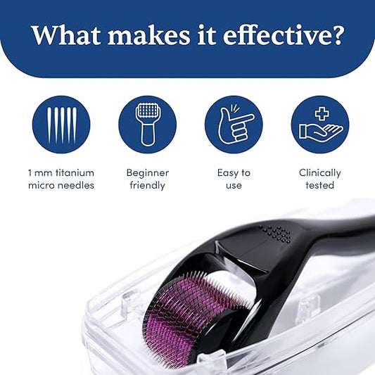Microneedle 0.5 mm Derma Roller with Disinfectant | With 540 Titanium Alloy Needles | Promotes Beard & Hair Growth & Reduces Acne Scars | Safe & Effective to Use