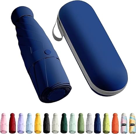 Mini Umbrella with Case for Men Women Compact Travelling Umbrella, Polyester UV Protection Summer Anti Slip Handle- Use in Rain & Summer Frame