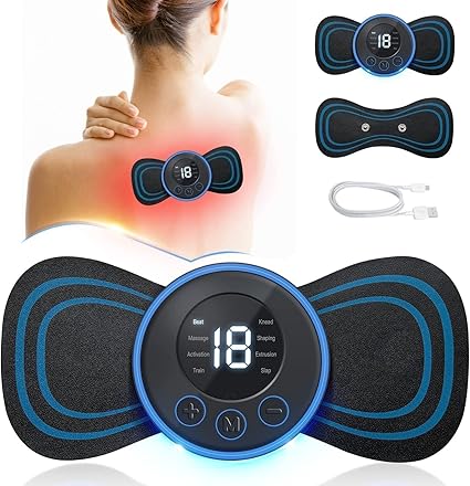 Mini Butterfly Massager, Digital Display, Back and Neck Pain Relief (Black)