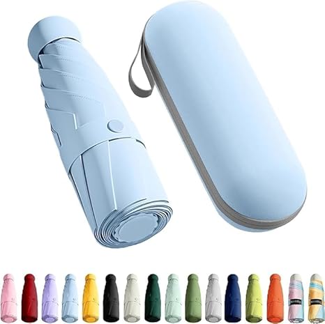 Mini Umbrella with Case for Men Women Compact Travelling Umbrella, Polyester UV Protection Summer Anti Slip Handle- Use in Rain & Summer Frame