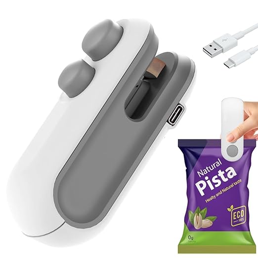 Portable Plastic Bag Sealing Machine | CONSTRUX Mini Bag Sealer with Cutter and Magnet | Packet Sealer for Food, Chips, Snacks, Traveling Food Packets Bags (Rechargeable) 1Pcs (Black)