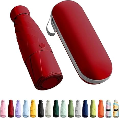 Mini Umbrella with Case for Men Women Compact Travelling Umbrella, Polyester UV Protection Summer Anti Slip Handle- Use in Rain & Summer Frame