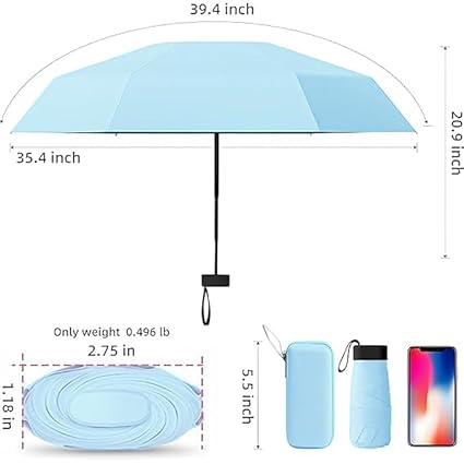 Small UV Protection Travel Umbrella Compact for Rain and Sun UPF 50+ 41 inch Portable Umbrella for Women and Men