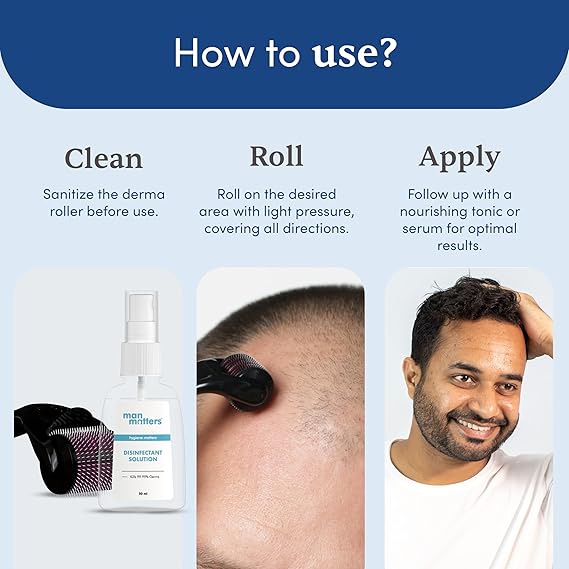 Microneedle 0.5 mm Derma Roller with Disinfectant | With 540 Titanium Alloy Needles | Promotes Beard & Hair Growth & Reduces Acne Scars | Safe & Effective to Use