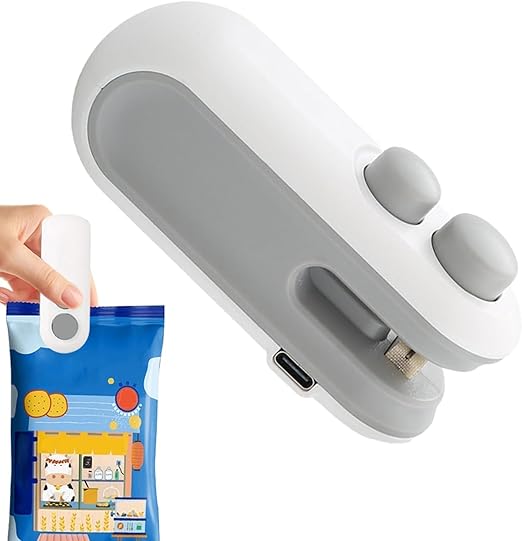 Portable Plastic Bag Sealing Machine | CONSTRUX Mini Bag Sealer with Cutter and Magnet | Packet Sealer for Food, Chips, Snacks, Traveling Food Packets Bags (Rechargeable) 1Pcs (Black)