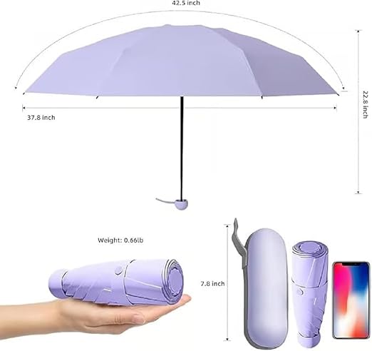 Mini Umbrella with Case for Men Women Compact Travelling Umbrella, Polyester UV Protection Summer Anti Slip Handle- Use in Rain & Summer Frame
