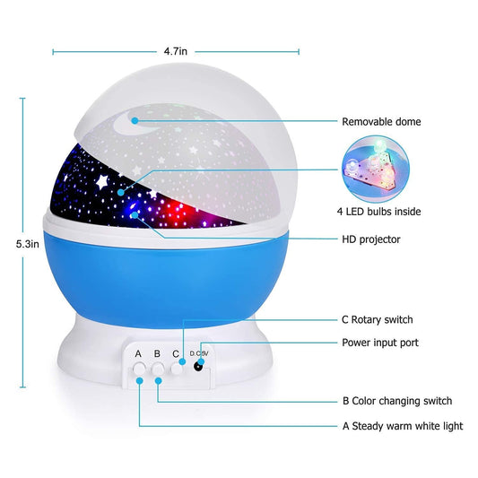 Star Master Galaxy Night Projector Lamp 360° Rotating Led Starry Light with Moon, Ocean Wave & Astronaut Effects Battery Operated for Bedroom Decor Gift for All Multicolor