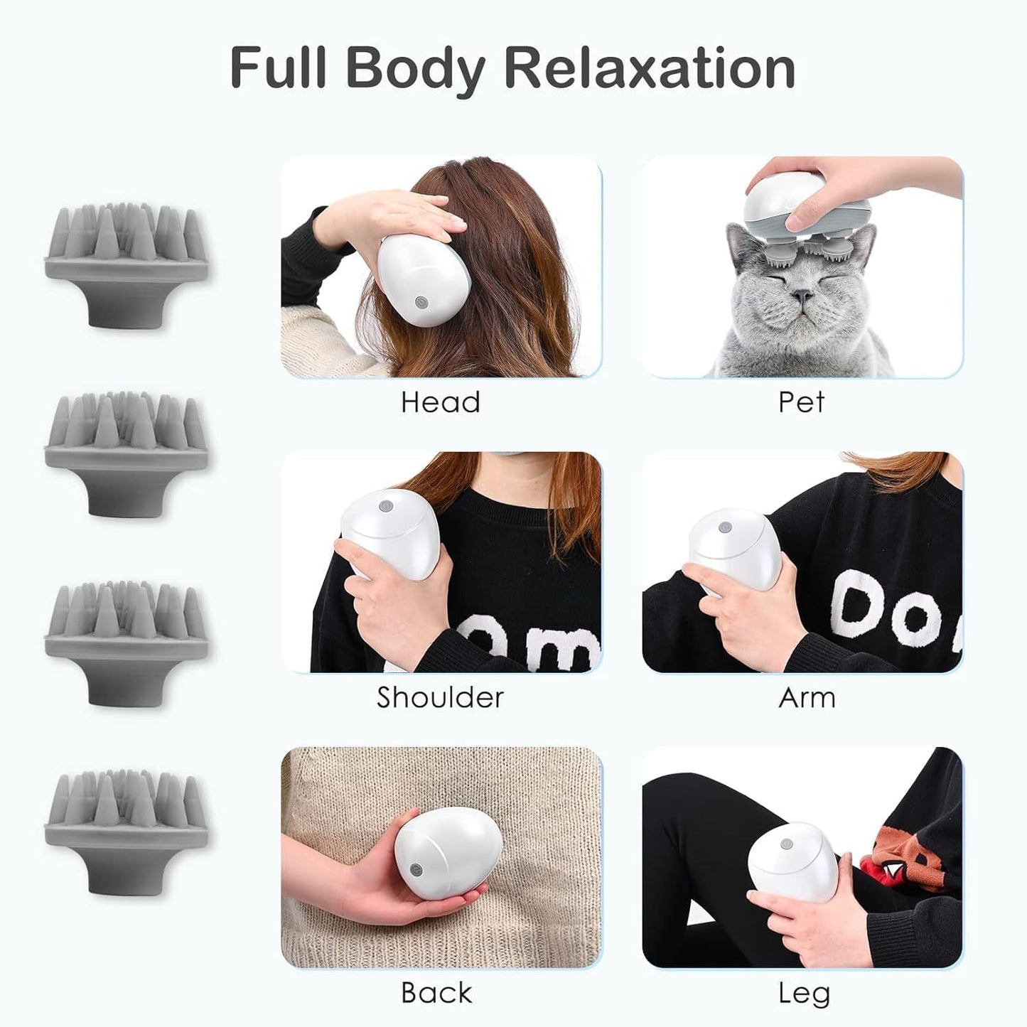 Electric Head,Scalp Massager| Rechargeable Head Kneading Massage Machine| 3 Speed Mode Handheld,Scalp Body Massager for Hair Growth,Deep Clean & Stress Relaxation (White)