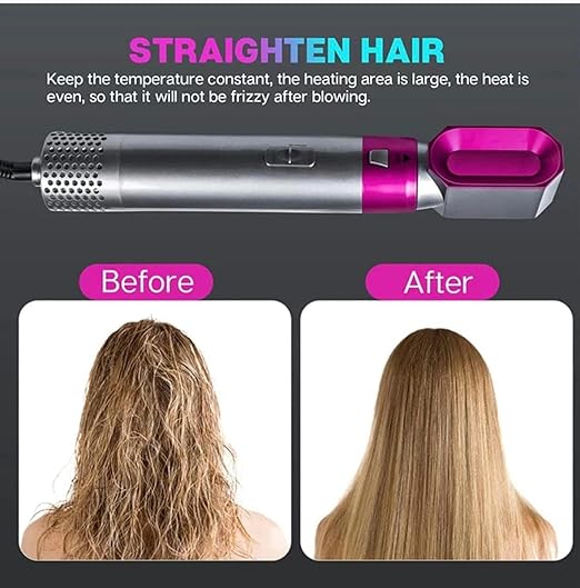 5 In 1 Hot Air Styler Hair Dryer Comb Multifunctional Styling Tool Fast Heating Crimper Wand Manual Curler In All Hair Type,Negative Ion Comb For Straightening, 1000 Watts