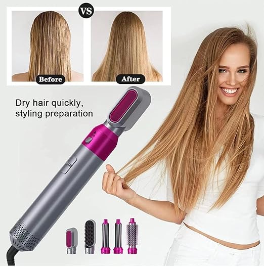 5 In 1 Hot Air Styler Hair Dryer Comb Multifunctional Styling Tool Fast Heating Crimper Wand Manual Curler In All Hair Type,Negative Ion Comb For Straightening, 1000 Watts