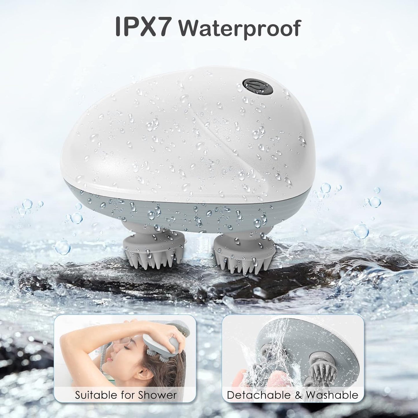 Electric Head,Scalp Massager| Rechargeable Head Kneading Massage Machine| 3 Speed Mode Handheld,Scalp Body Massager for Hair Growth,Deep Clean & Stress Relaxation (White)