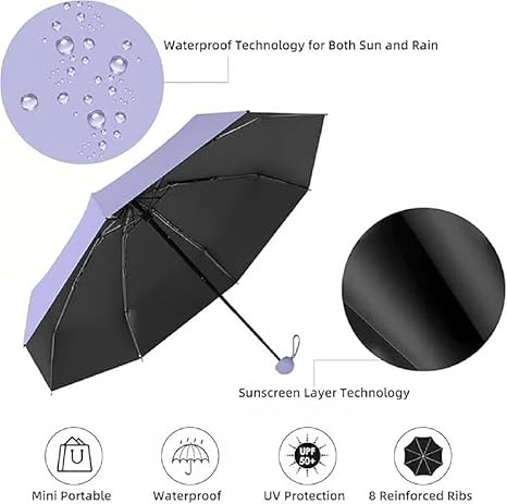 Mini Umbrella with Case for Men Women Compact Travelling Umbrella, Polyester UV Protection Summer Anti Slip Handle- Use in Rain & Summer Frame