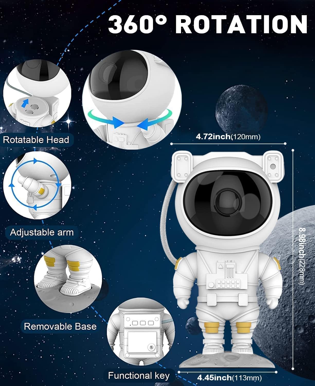 Astronaut Galaxy Projector Night Light – 360° Rotating Nebula Star Projector with Remote Control, Timer & Adjustable Head – LED Space Lamp for Kids’ Bedroom, Gaming Room, Home & Party Decor