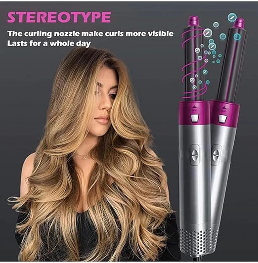 5 In 1 Hot Air Styler Hair Dryer Comb Multifunctional Styling Tool Fast Heating Crimper Wand Manual Curler In All Hair Type,Negative Ion Comb For Straightening, 1000 Watts