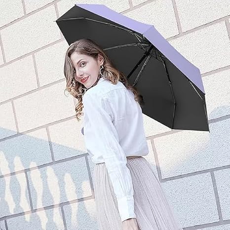 Mini Umbrella with Case for Men Women Compact Travelling Umbrella, Polyester UV Protection Summer Anti Slip Handle- Use in Rain & Summer Frame