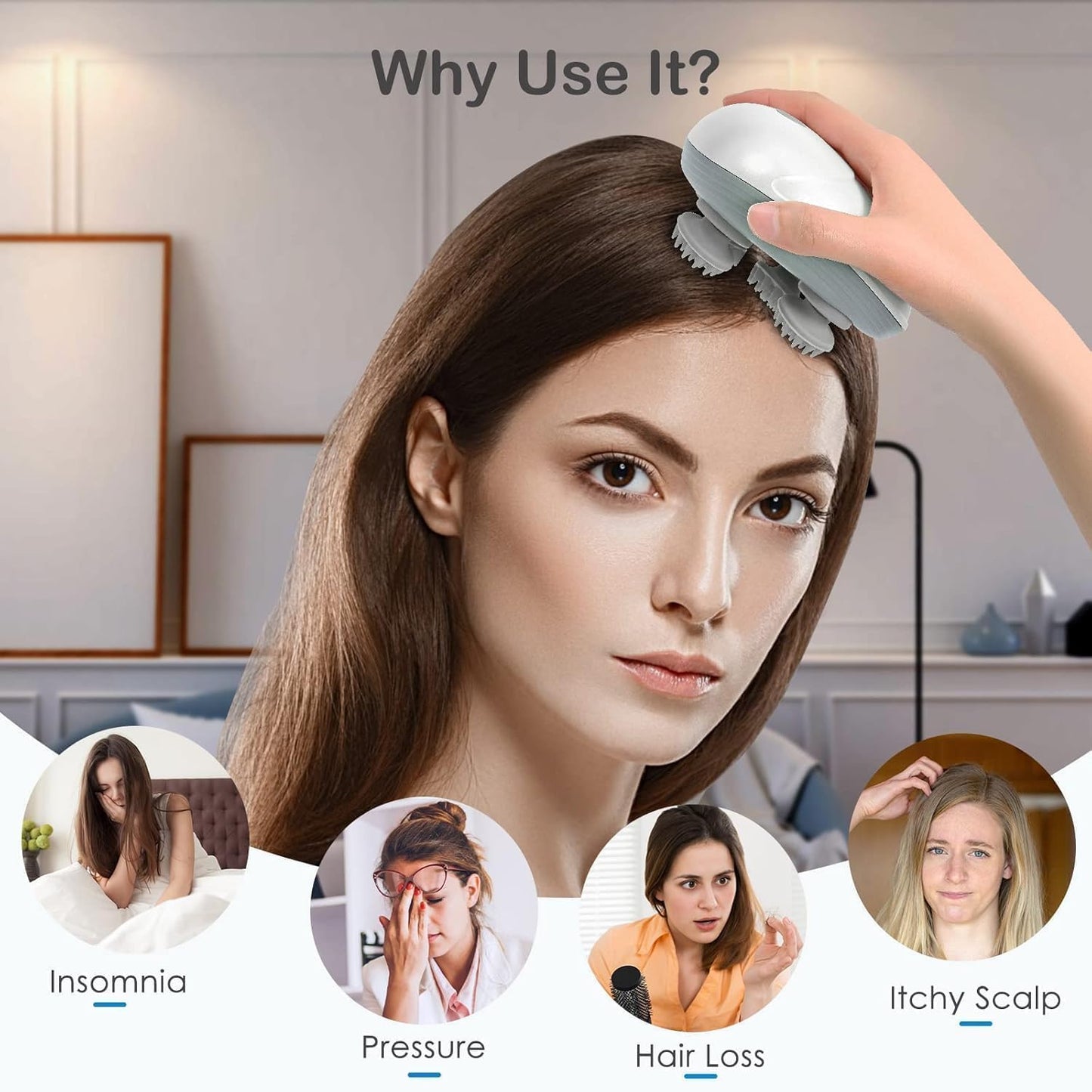 Electric Head,Scalp Massager| Rechargeable Head Kneading Massage Machine| 3 Speed Mode Handheld,Scalp Body Massager for Hair Growth,Deep Clean & Stress Relaxation (White)