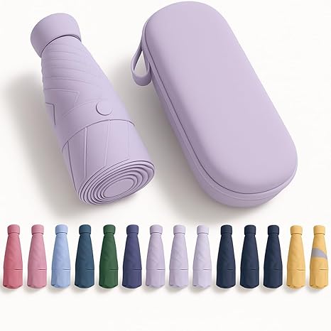 Mini Umbrella with Case for Men Women Compact Travelling Umbrella, Polyester UV Protection Summer Anti Slip Handle- Use in Rain & Summer Frame
