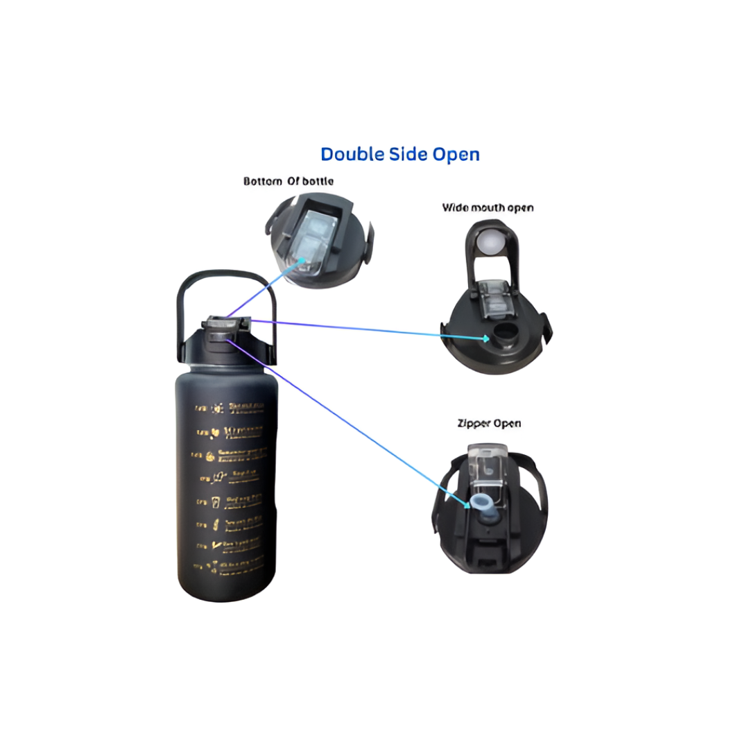 3 In 1 Motivational bottleSet of 3 Water Bottle 2000ML, 900ML, 300ML with Motivational Time Marker, Leakproof Durable Sipper Water bottle for office, School, gym (BLACK)| Plastic