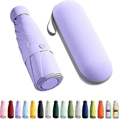 Mini Umbrella with Case for Men Women Compact Travelling Umbrella, Polyester UV Protection Summer Anti Slip Handle- Use in Rain & Summer Frame