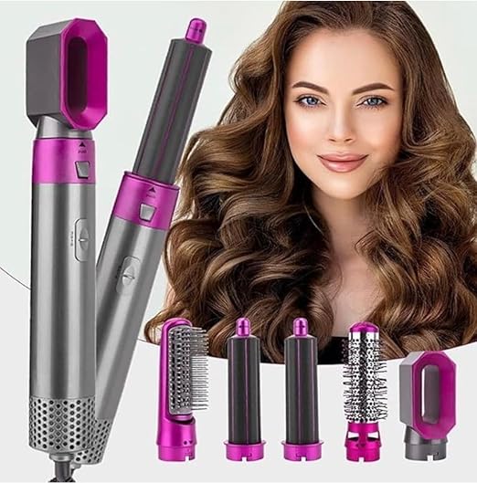 5 In 1 Hot Air Styler Hair Dryer Comb Multifunctional Styling Tool Fast Heating Crimper Wand Manual Curler In All Hair Type,Negative Ion Comb For Straightening, 1000 Watts