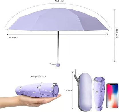 Mini Umbrella with Case for Men Women Compact Travelling Umbrella, Polyester UV Protection Summer Anti Slip Handle- Use in Rain & Summer Frame