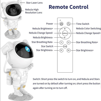 Astronaut Galaxy Projector Night Light – 360° Rotating Nebula Star Projector with Remote Control, Timer & Adjustable Head – LED Space Lamp for Kids’ Bedroom, Gaming Room, Home & Party Decor