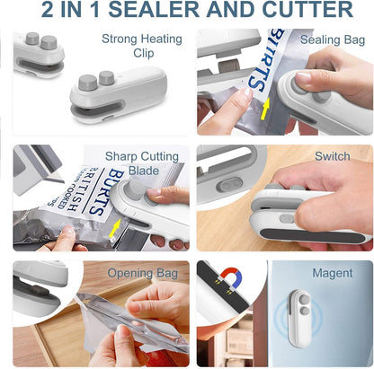 Portable Plastic Bag Sealing Machine | CONSTRUX Mini Bag Sealer with Cutter and Magnet | Packet Sealer for Food, Chips, Snacks, Traveling Food Packets Bags (Rechargeable) 1Pcs (Black)