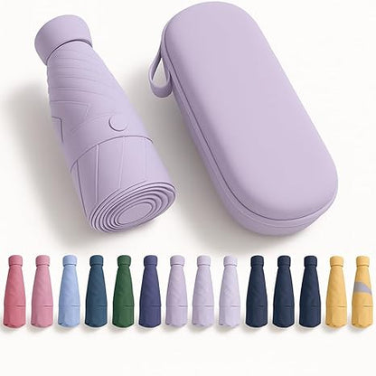 Mini Umbrella with Case for Men Women Compact Travelling Umbrella, Polyester UV Protection Summer Anti Slip Handle- Use in Rain & Summer Frame