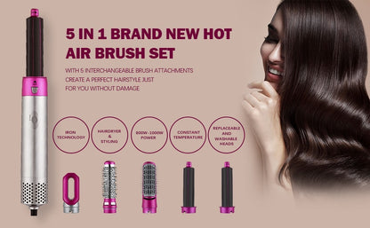 5 In 1 Hot Air Styler Hair Dryer Comb Multifunctional Styling Tool Fast Heating Crimper Wand Manual Curler In All Hair Type,Negative Ion Comb For Straightening, 1000 Watts